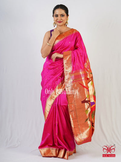 Fuchsia silk paithani saree with rich pallu