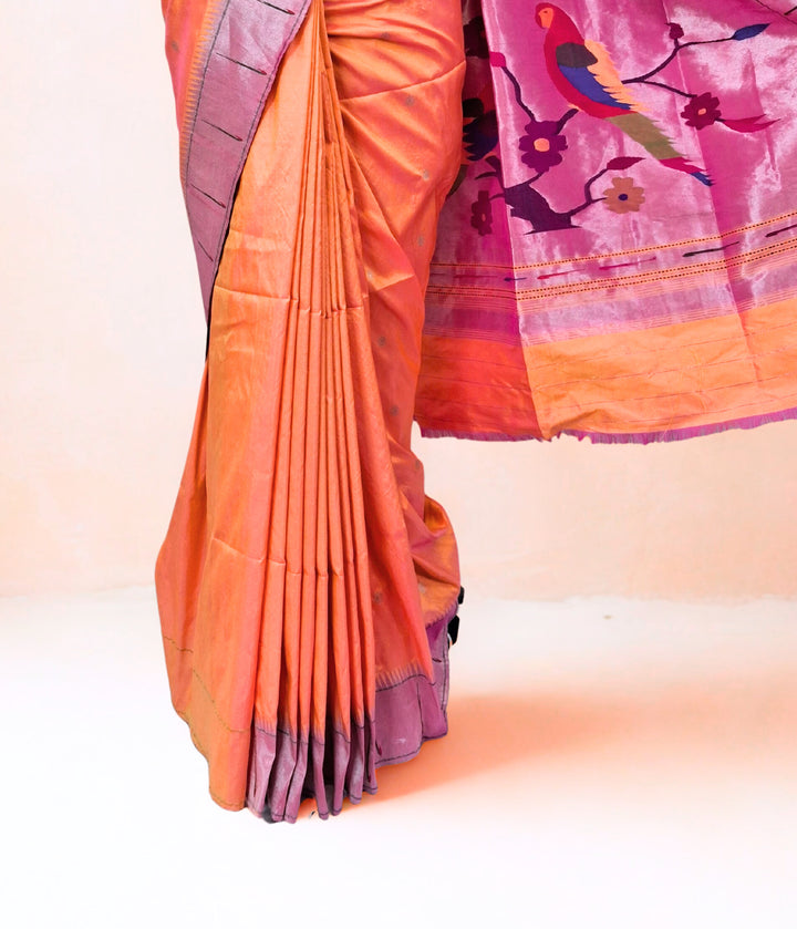Peach Muniya Paithani Saree