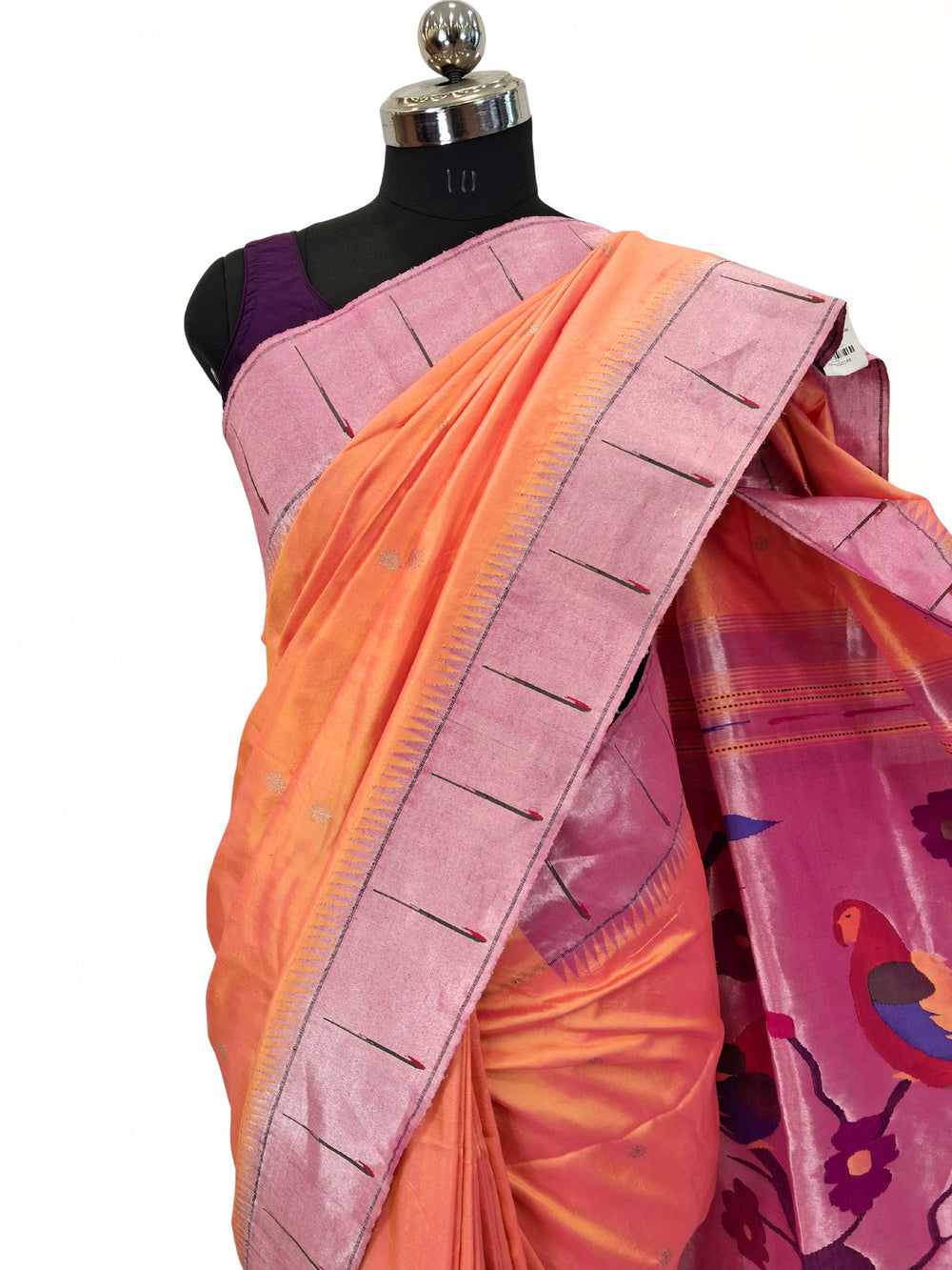 Peach Muniya Paithani Saree