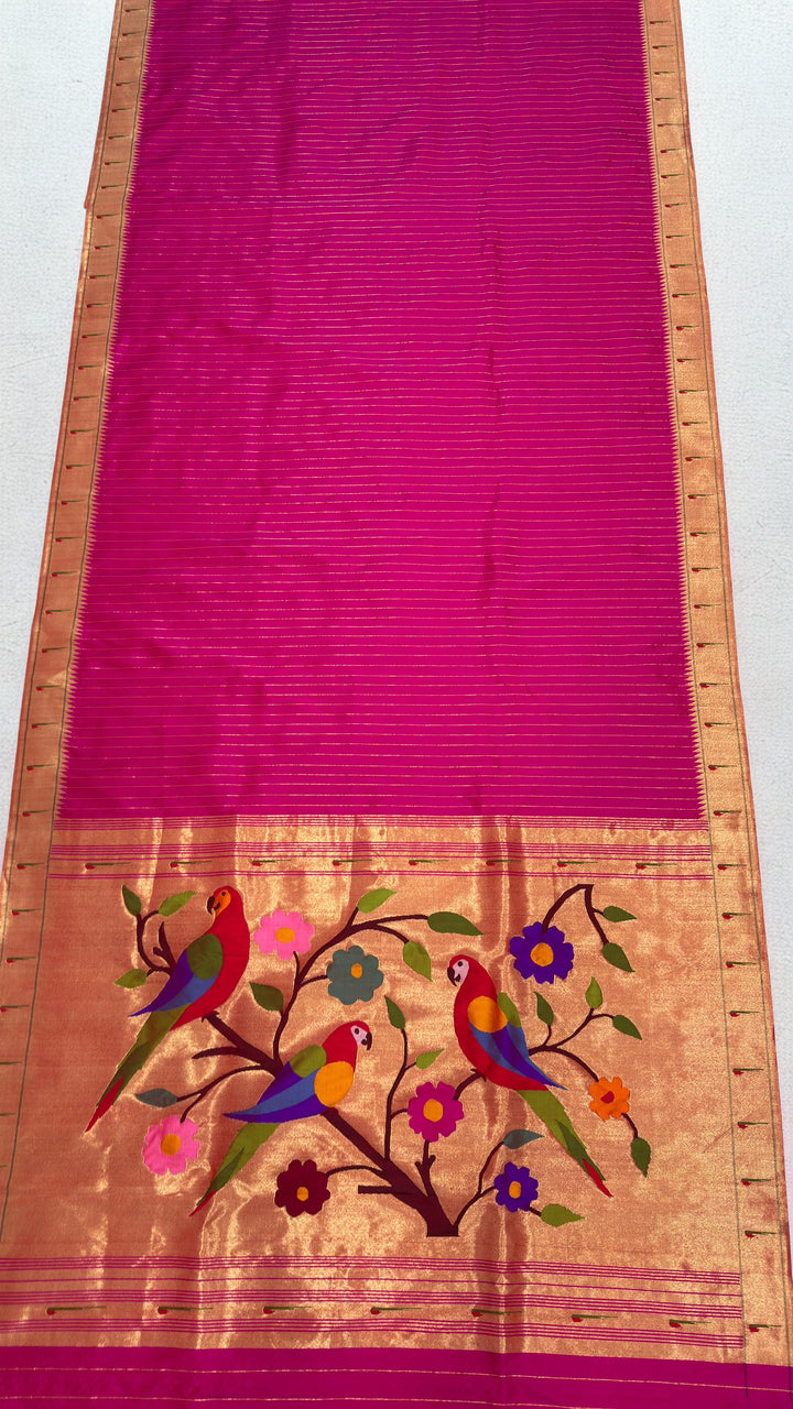 Fuchsia Pink Muniya Rich pallu Silk Paithani Saree