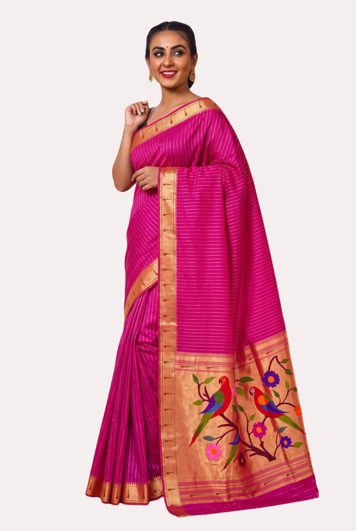 Fuchsia pink muniya rich pallu silk paithani saree