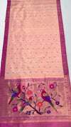 Baby pink muniya rich pallu silk paithani saree