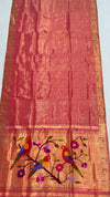 Rose pink tissue muniya rich pallu silk paithani saree