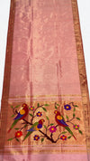Pastel peach-pink tissue rich pallu silk paithani saree
