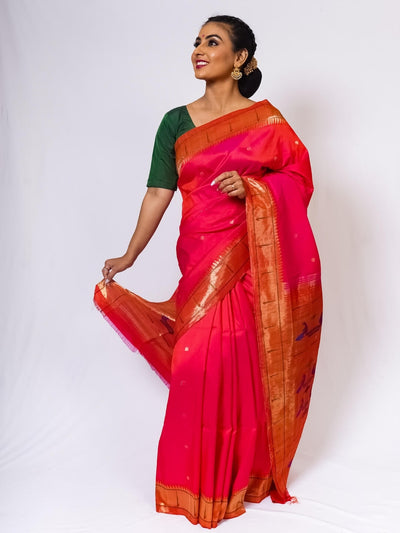 Fuchsia Pink Muniya Border Paithani Saree