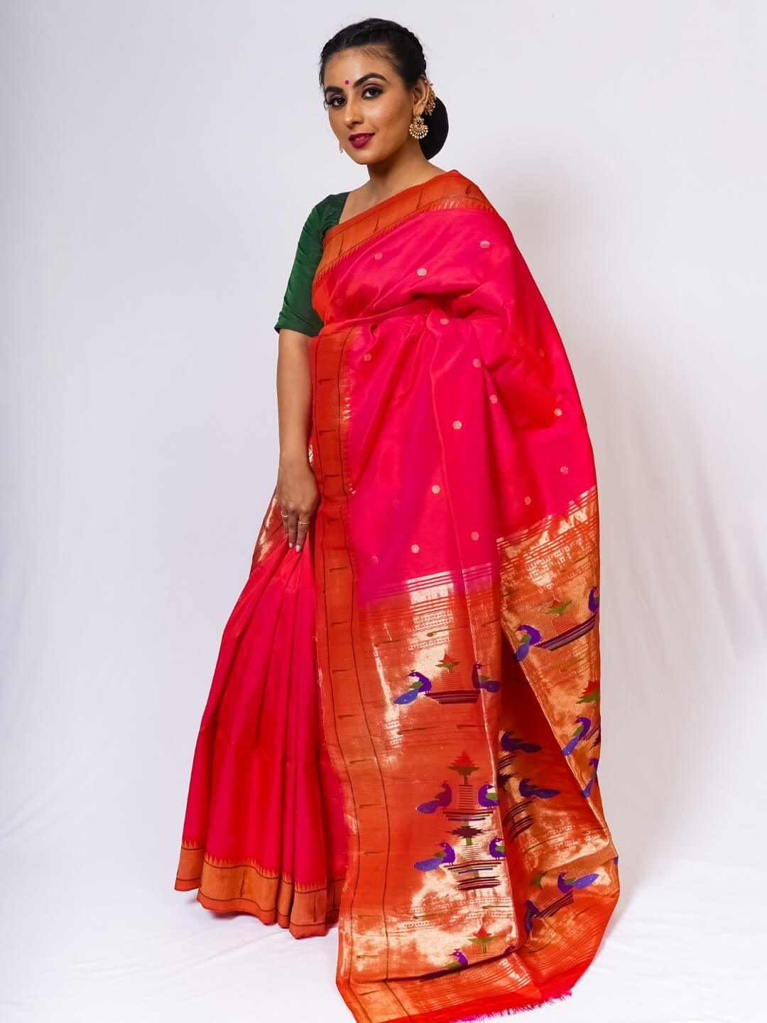 Fuchsia Pink Muniya Border Paithani Saree