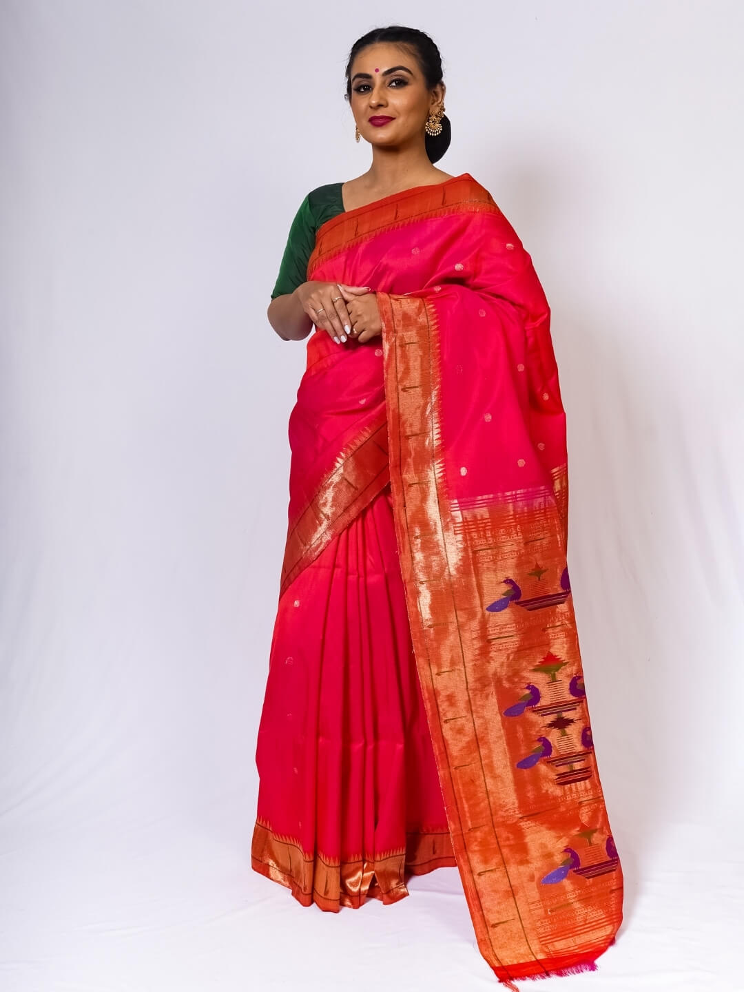 Fuchsia Pink Muniya Border Paithani Saree