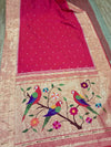 Fuchsia pink triple muniya silk paithani saree