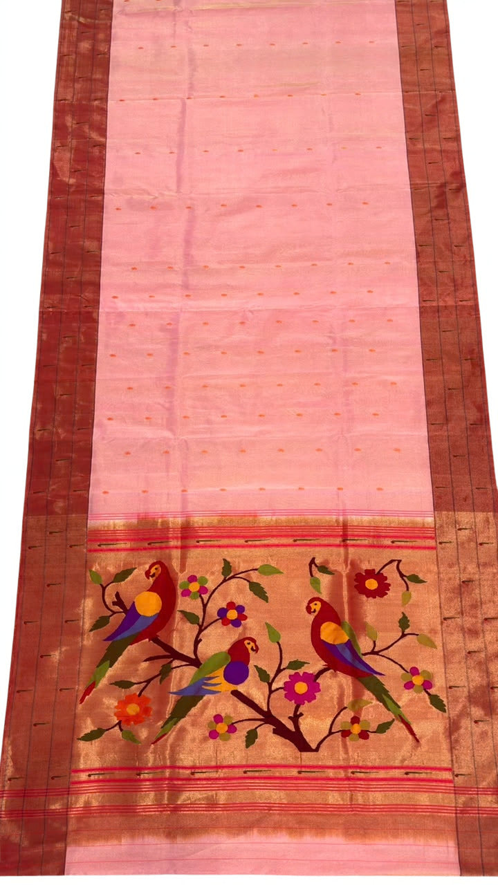 Peach triple muniya silk paithani saree