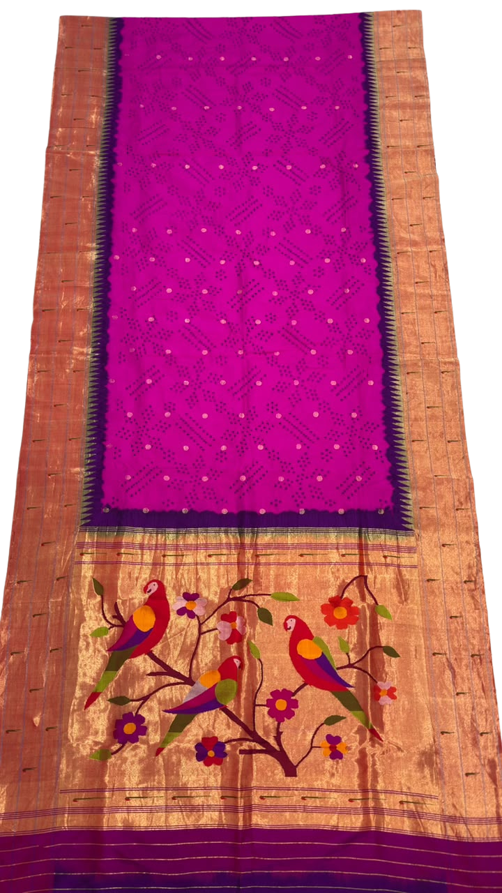 Hot Pink Bandhani Silk Paithani Saree