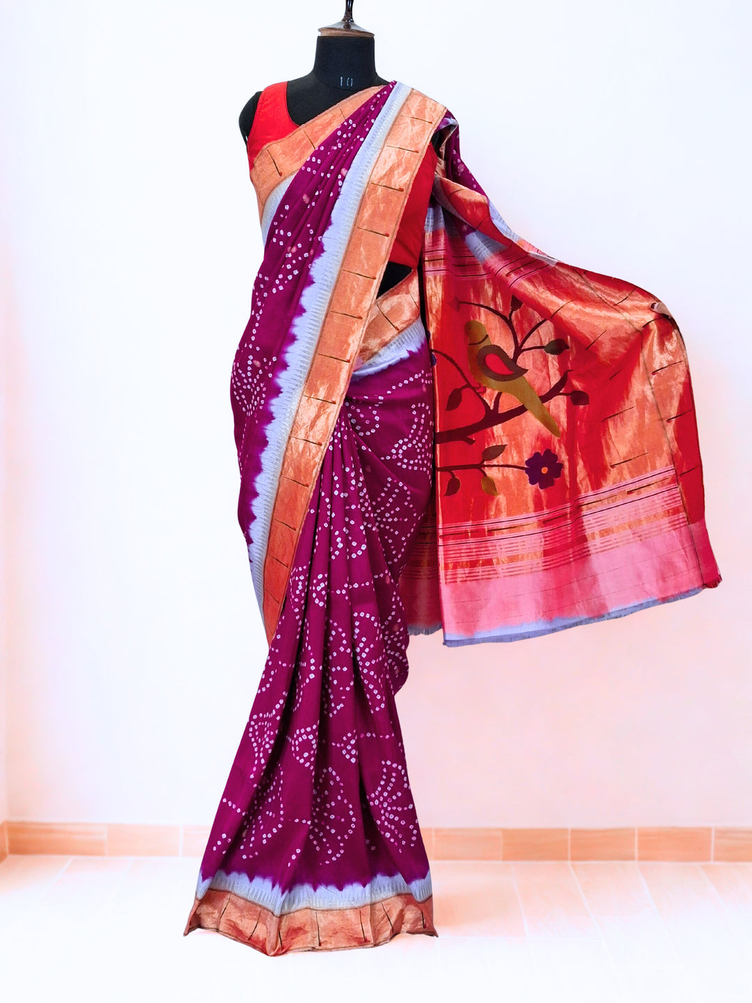 Pink Bandhani Silk Paithani Saree