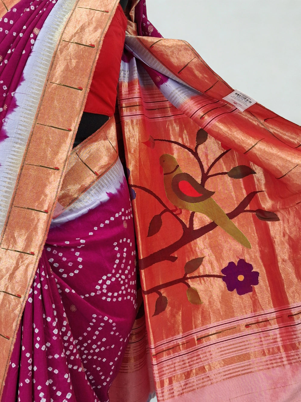 Pink Bandhani Silk Paithani Saree