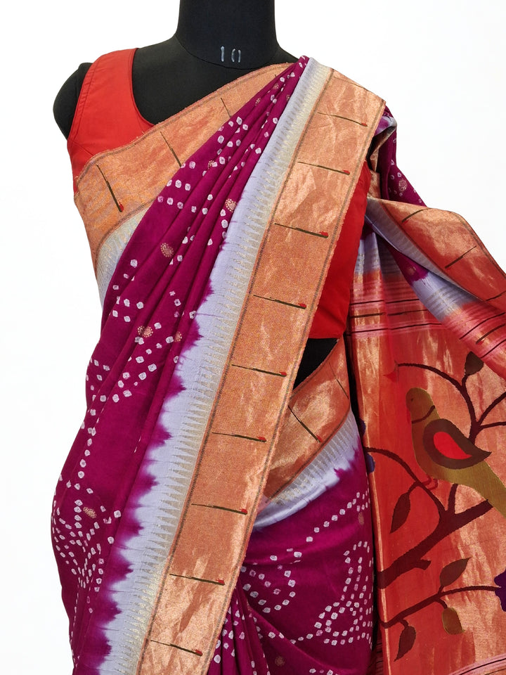 Pink Bandhani Silk Paithani Saree
