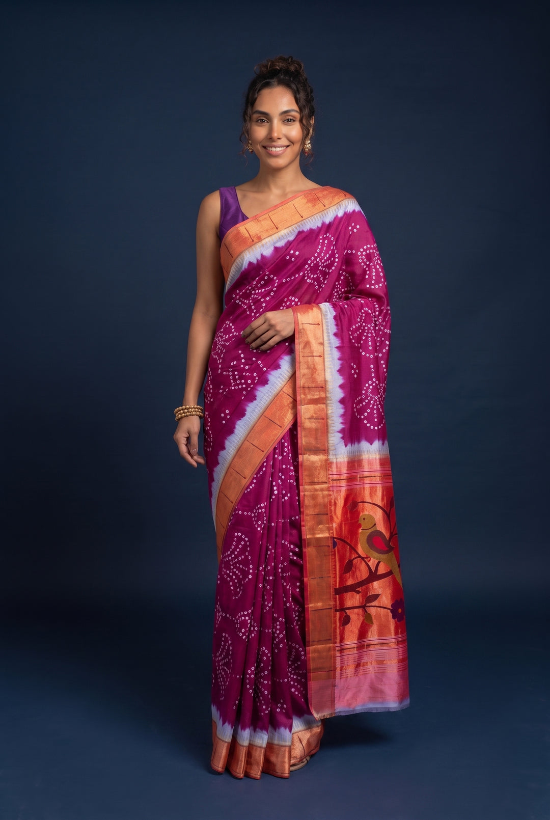 Pink Bandhani Silk Paithani Saree