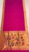 Fuchsia pink single muniya silk paithani saree with rich pallu