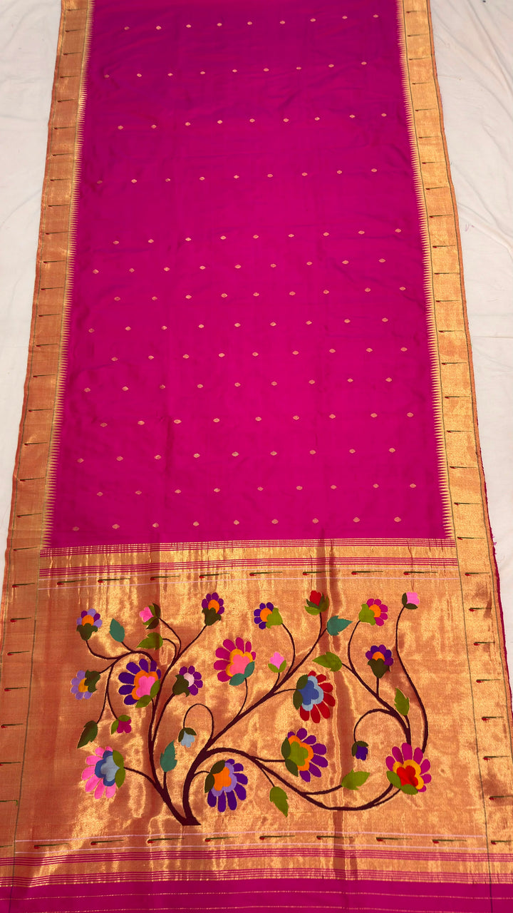 Fuchsia Pink Single Muniya Silk Paithani Saree