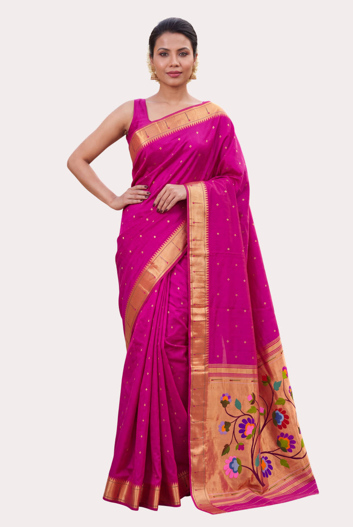 Fuchsia Pink Single Muniya Silk Paithani Saree