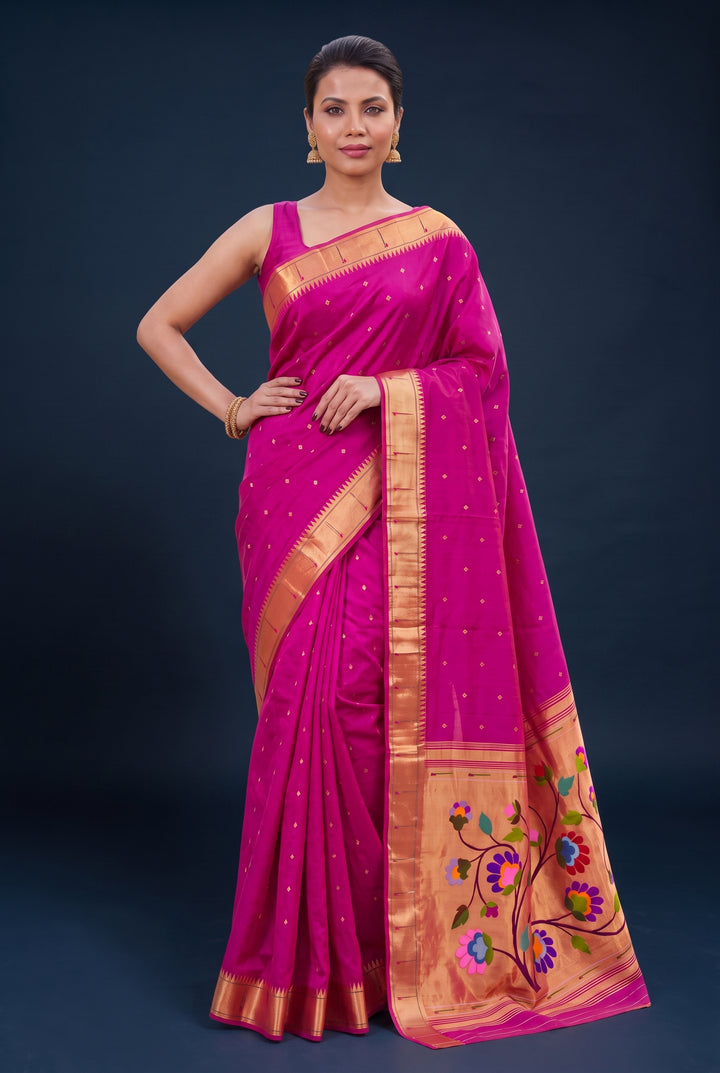 Fuchsia Pink Single Muniya Silk Paithani Saree