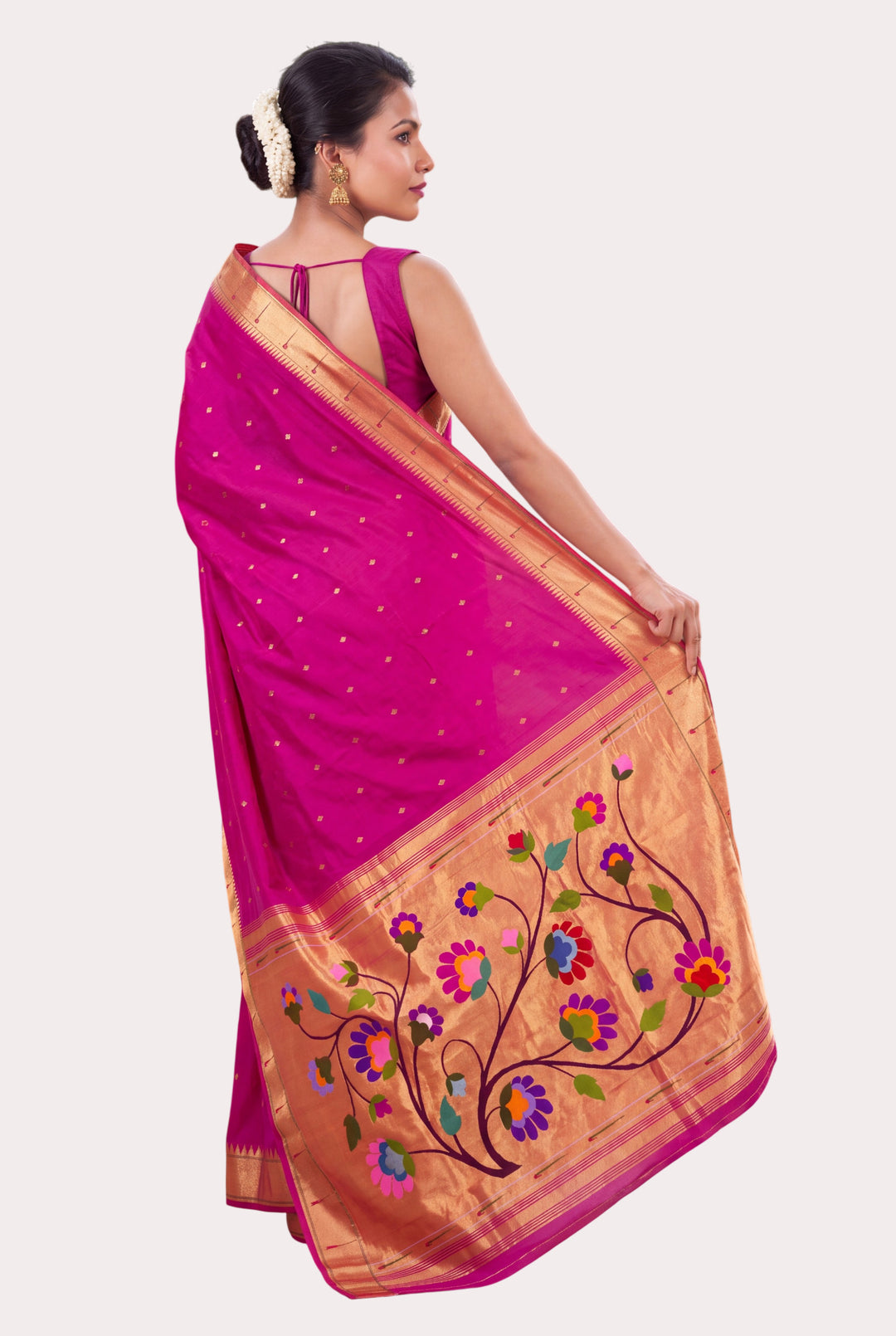Fuchsia Pink Single Muniya Silk Paithani Saree