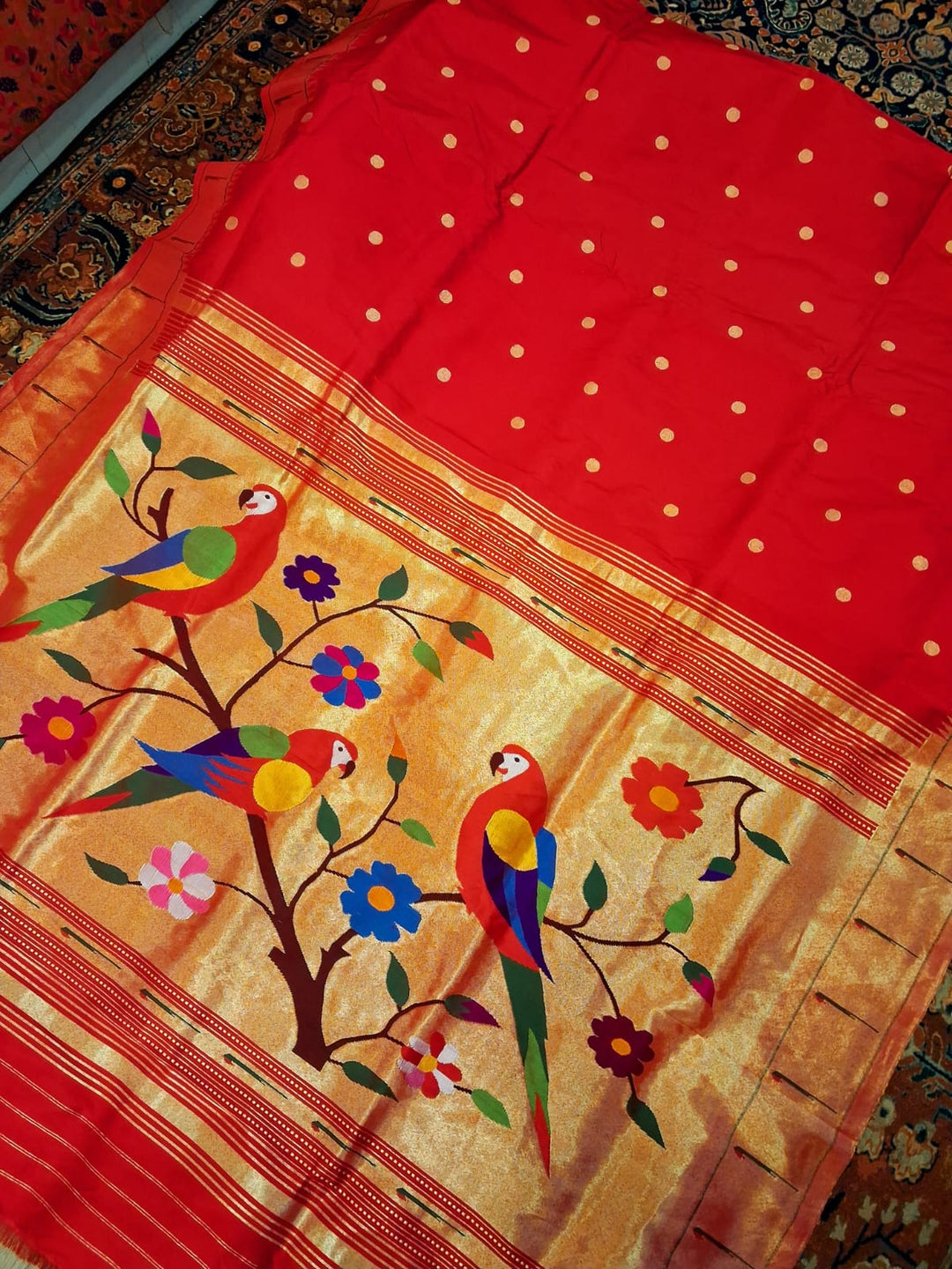 Red muniya border silk paithani saree