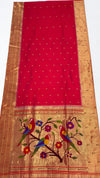 Red triple muniya rich pallu silk paithani saree