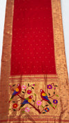 Vermilion red triple muniya silk paithani saree with rich pallu