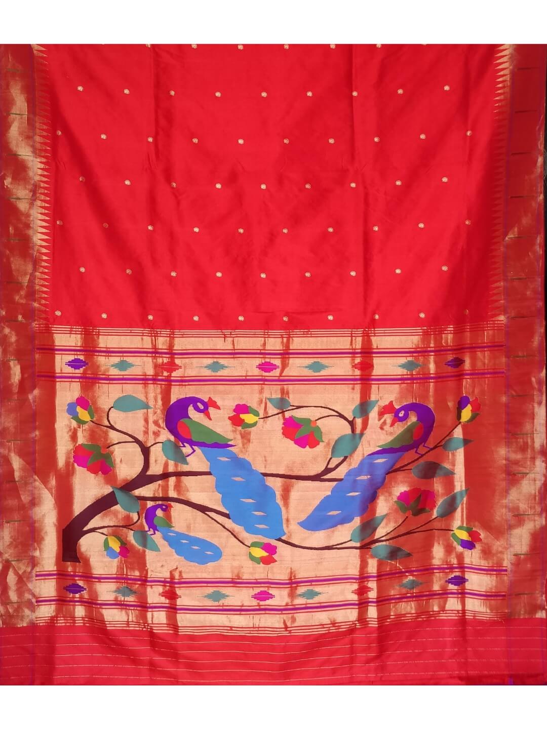 Red Rich Pallu Muniya Border Silk Paithani Saree