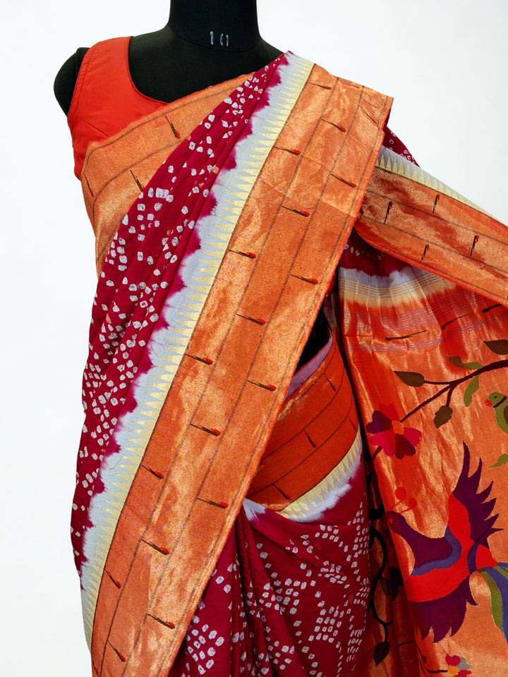 Maroon Bandhani Silk with Muniya Border