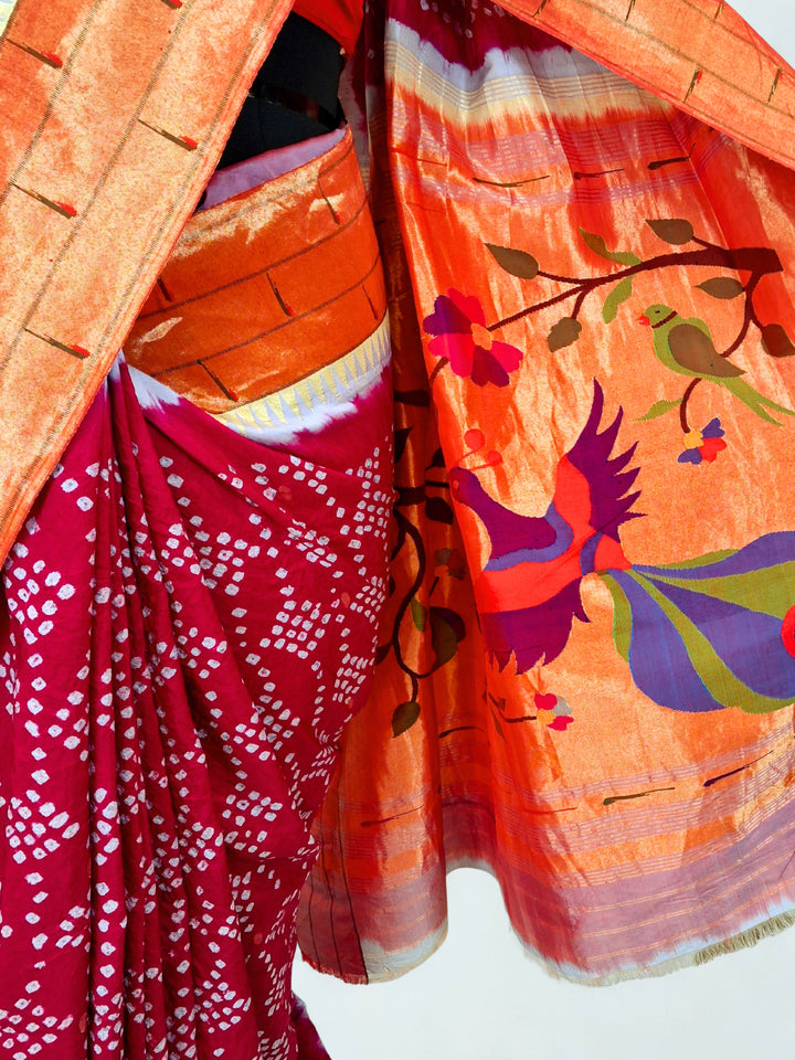 Maroon Bandhani Silk with Muniya Border
