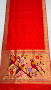Red single muniya silk paithani saree