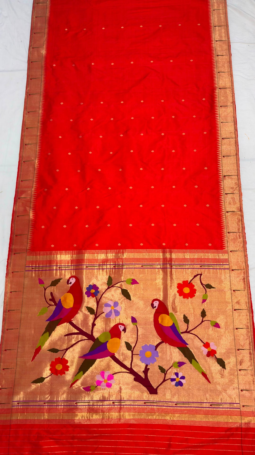 Red single muniya silk paithani saree