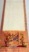 Offwhite muniya rich pallu silk paithani saree