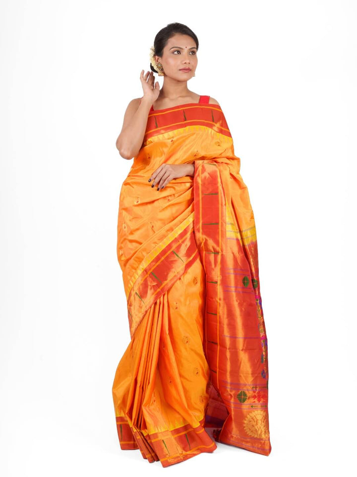 Golden Yellow Silk Paithani Saree