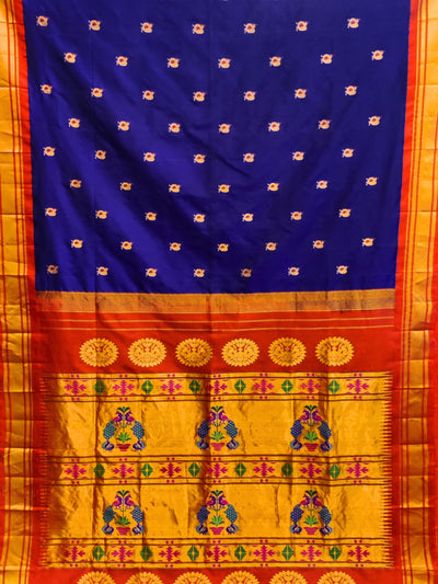 Navy blue peacock butti silk paithani saree