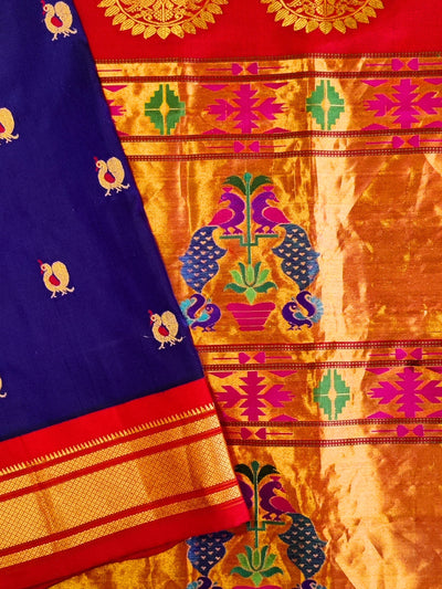 Navy blue peacock butti silk paithani saree