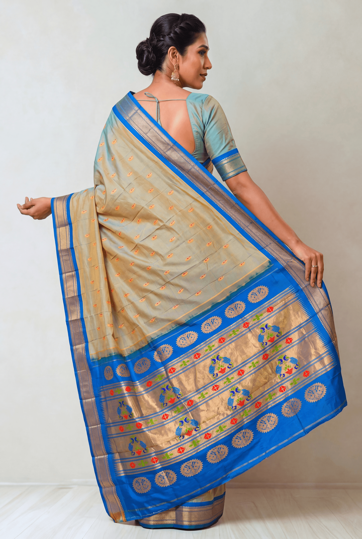 Silver grey silk paithani saree