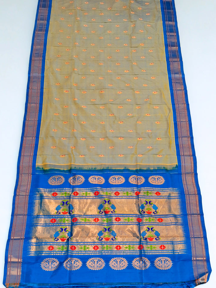 Silver grey silk paithani saree