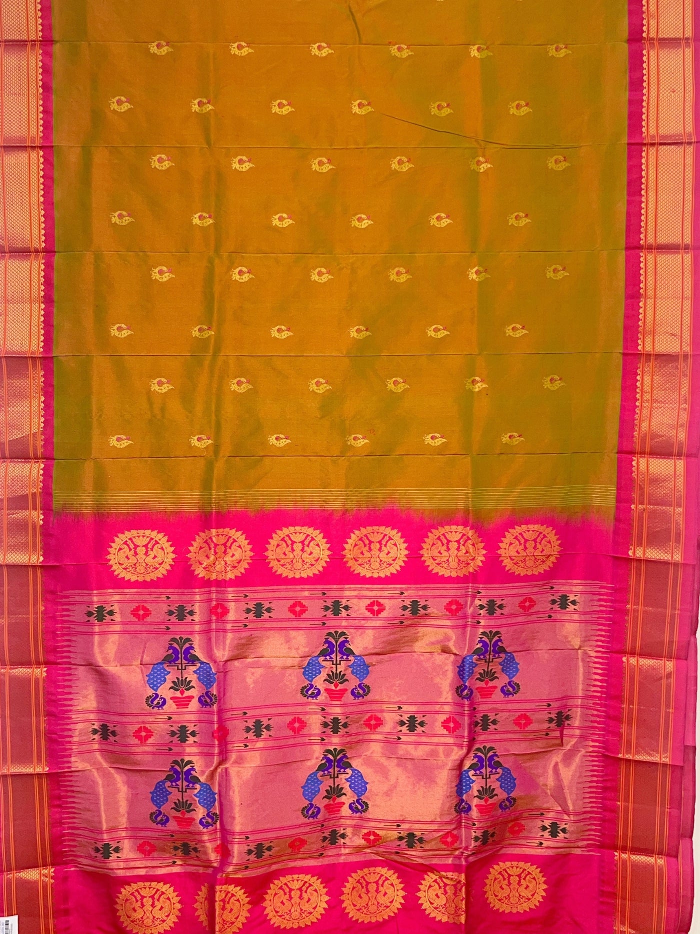 Moss green peacock butti silk paithani saree