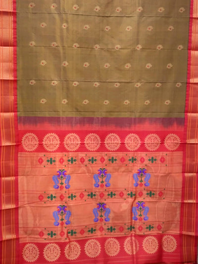 Moss Green Peacock Butti Silk Paithani Saree