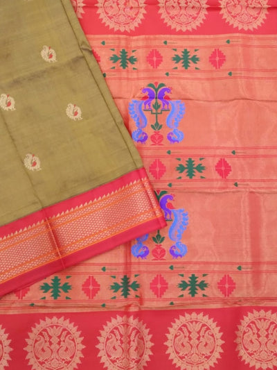 Moss Green Peacock Butti Silk Paithani Saree