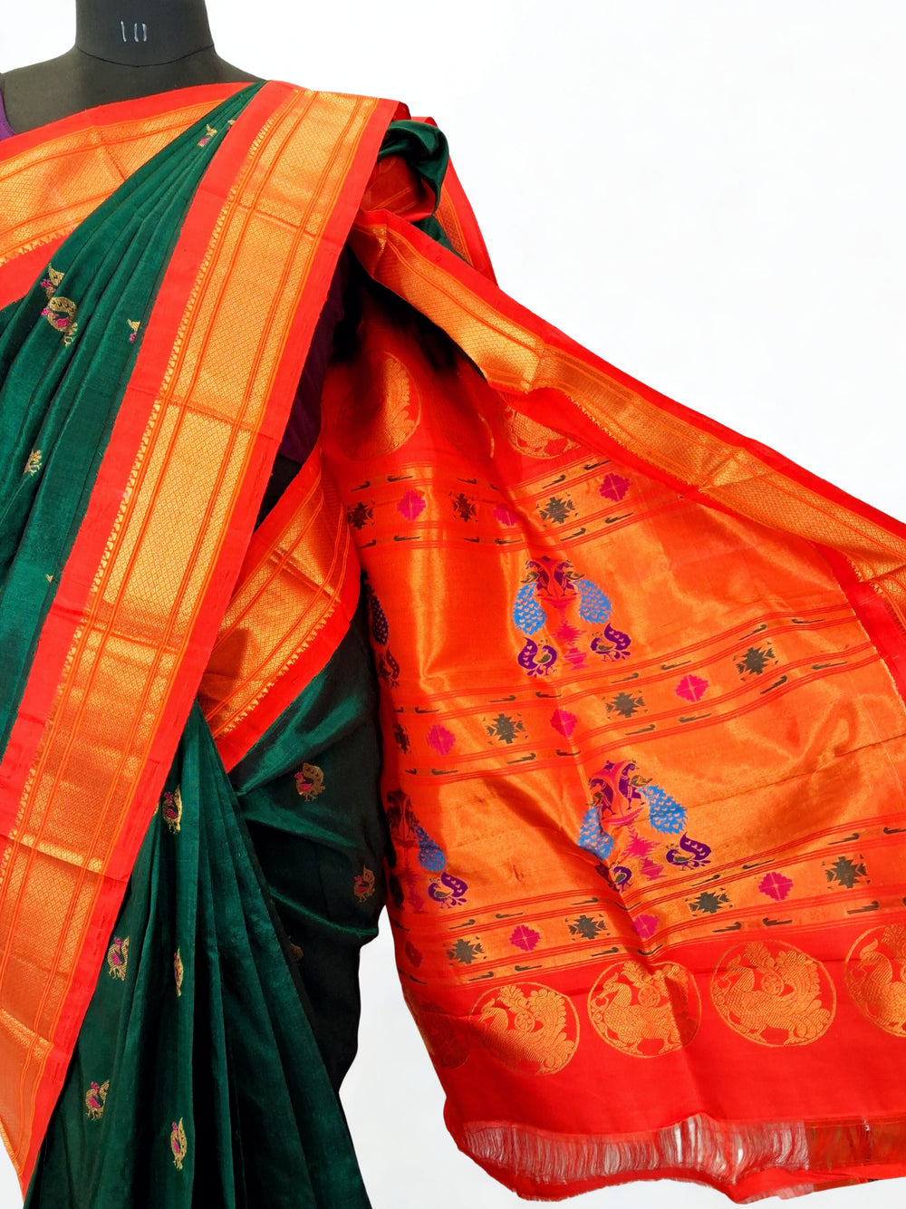 Bottle Green Paithani with Peacock Butti