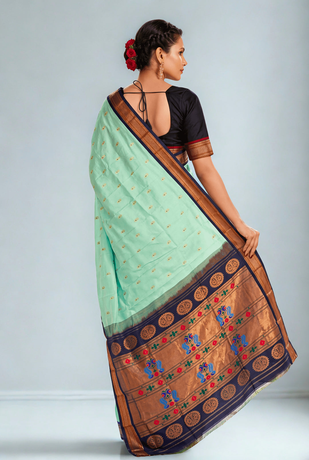 Mint green silk paithani saree