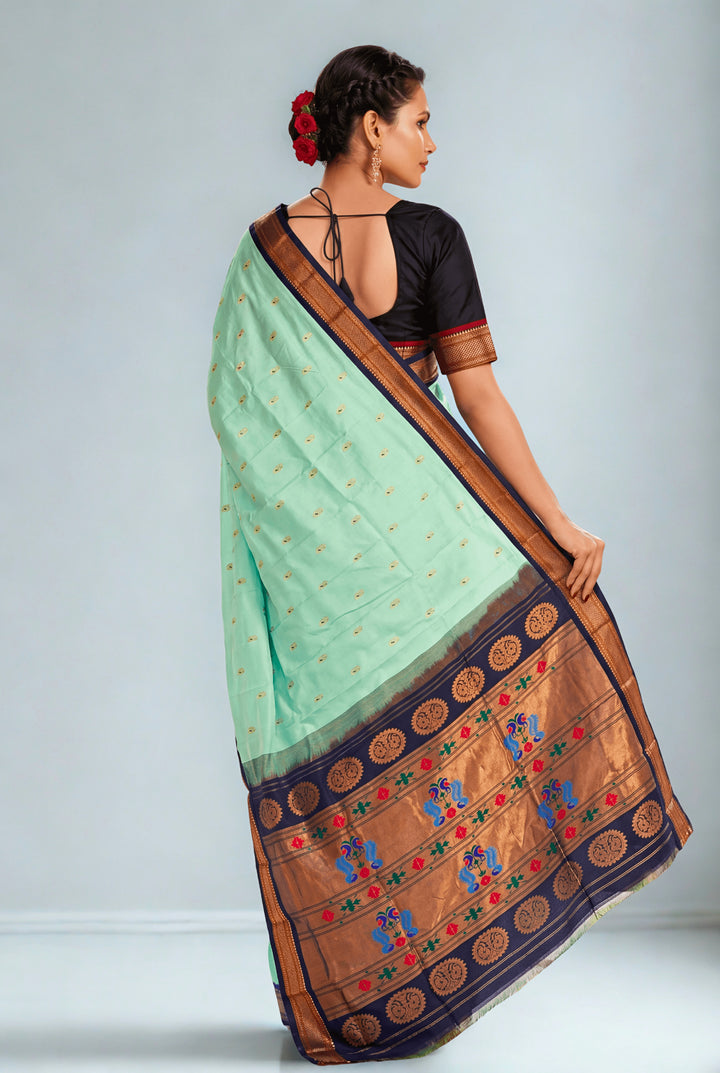 Mint green silk paithani saree