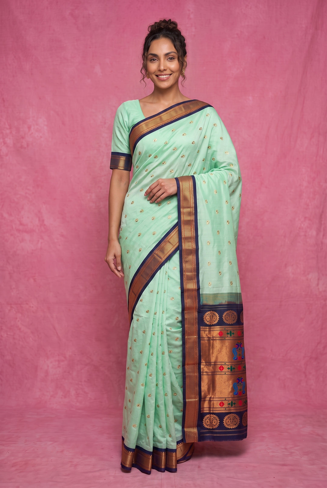 Mint Green Handloom Silk Paithani