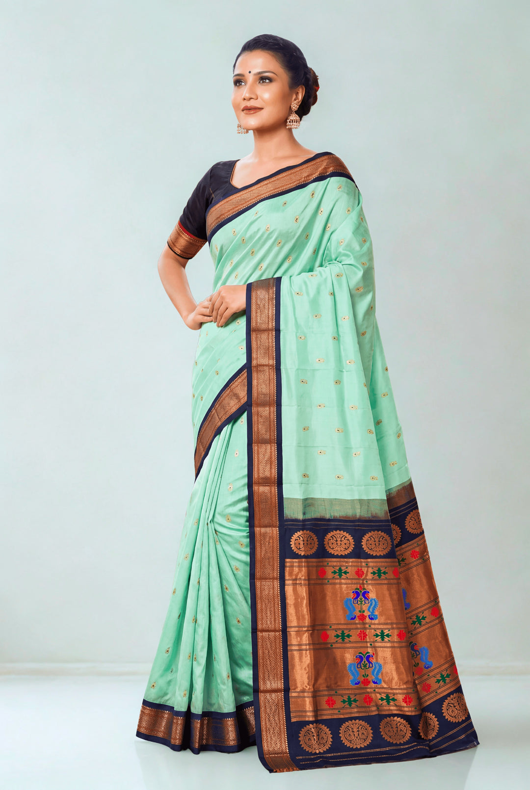 Mint green silk paithani saree