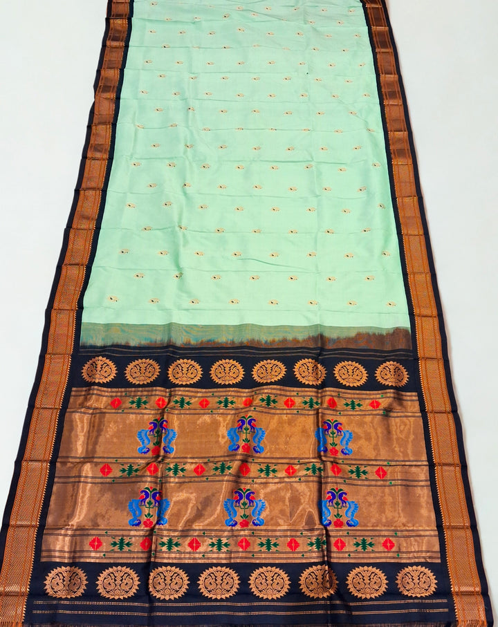 Mint green silk paithani saree
