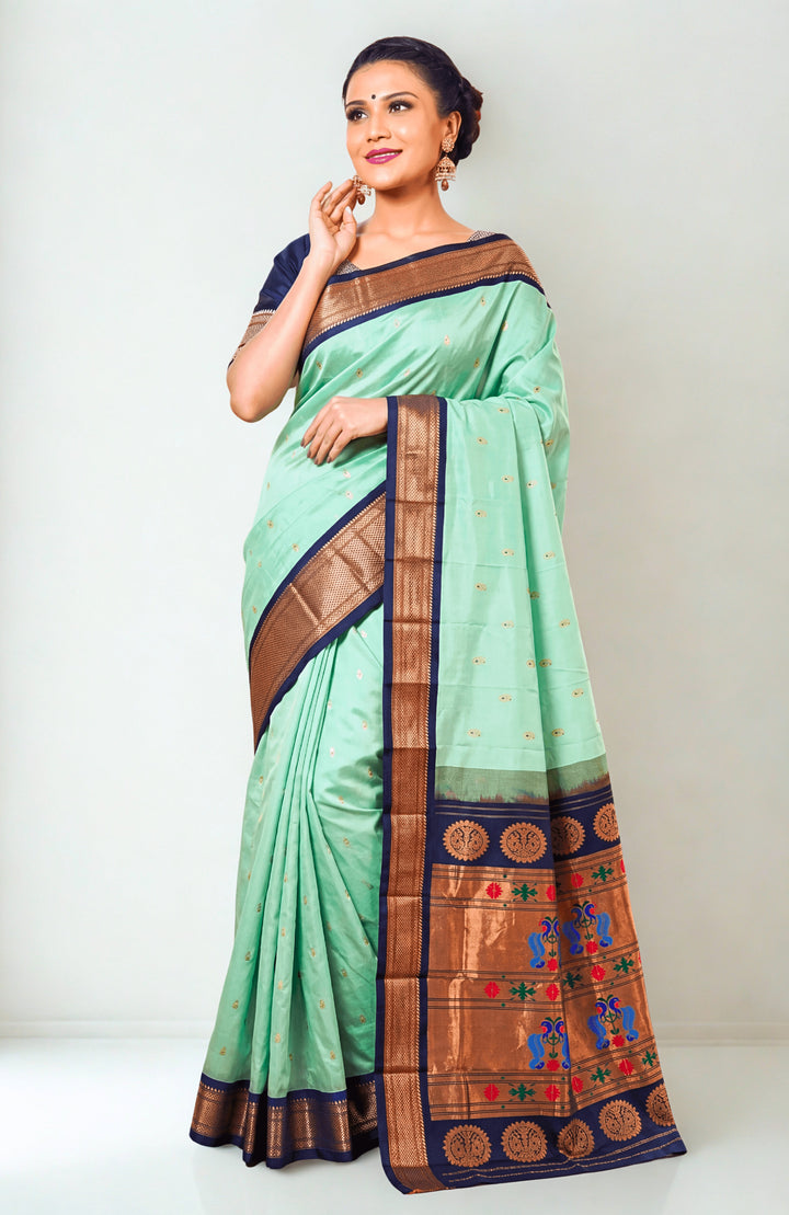 Mint green silk paithani saree