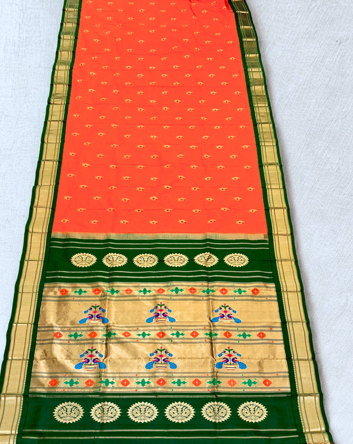 Saffron silk paithani saree