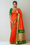 Saffron silk paithani saree