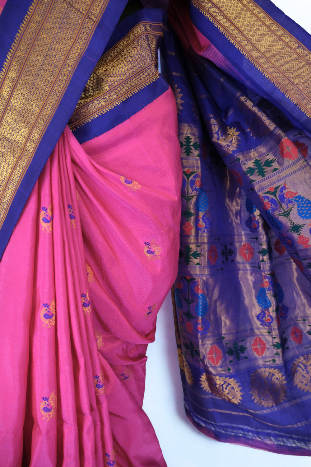 Pink Paithani with Blue Border